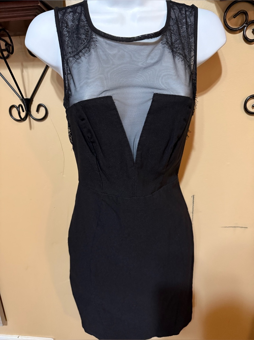 JustFab Black Mesh Backless Dress